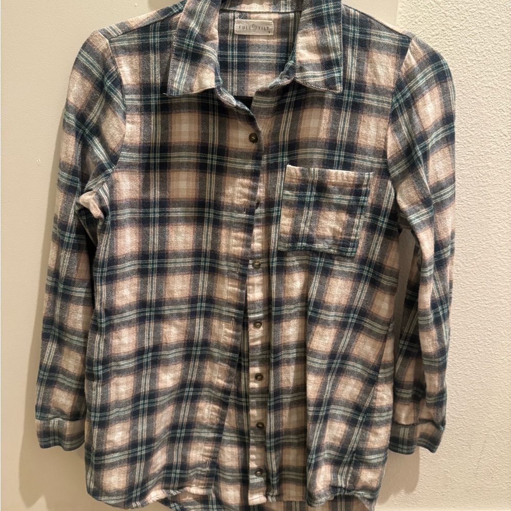 Full Tilt Blue and Cream Plaid Shirt